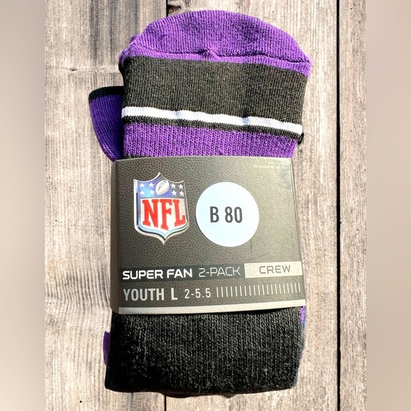 NEW - 2 Pack NFL Baltimore Ravens Youth - 2 pack crew Multi stripe knit socks - Picture 1 of 4